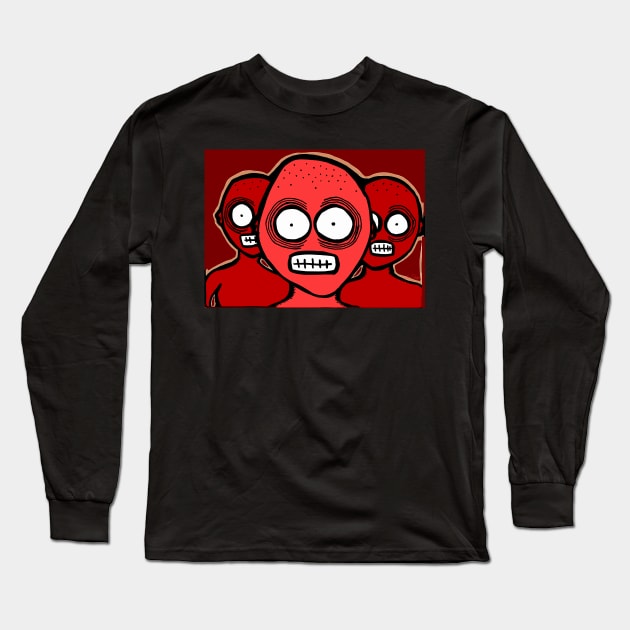 Three Chilling Grins Hot Red Long Sleeve T-Shirt by JSnipe